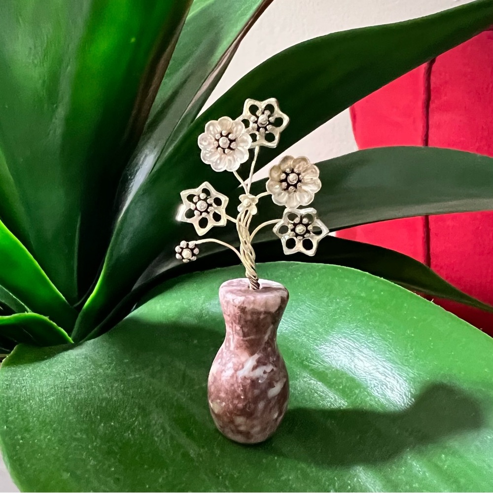 Sterling Silver Mini Floral Marble‎ Vase Arrangement Miniature